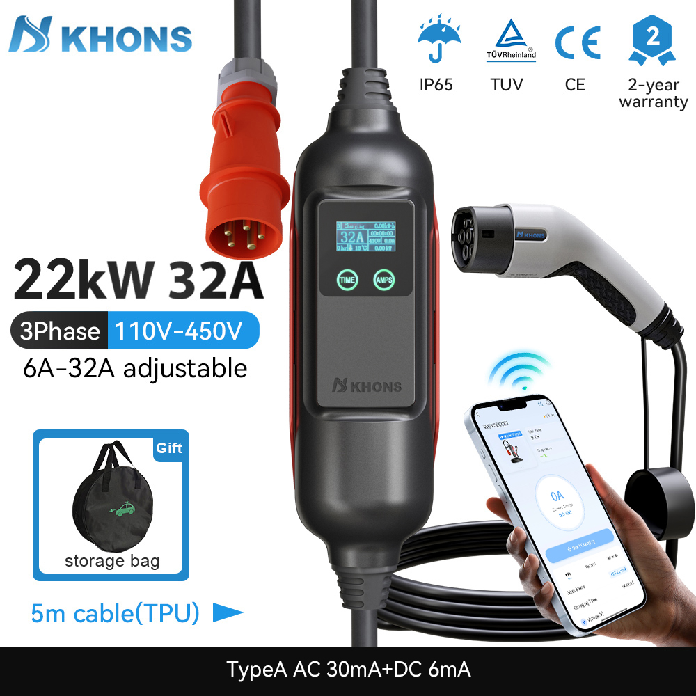 Khons Portable EV Charger Type - Ev Charger Type 2 22Kw 32A 3 Phase ulasan dan harga