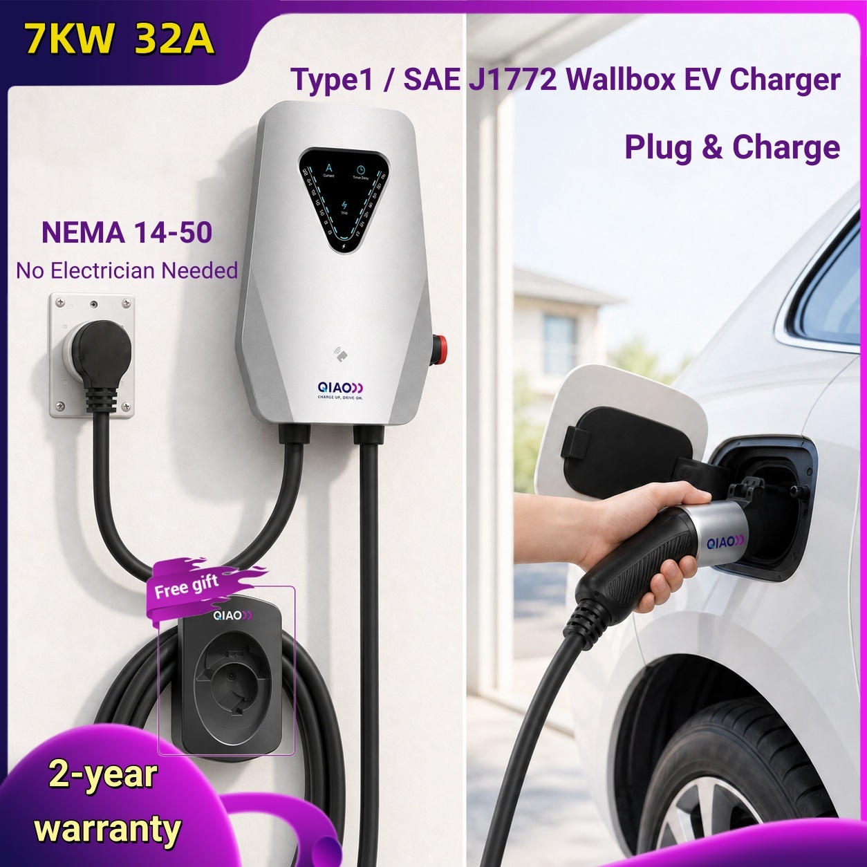 7KW 32A Type1 SAE J1772 Wallbo - J1772 Evse 32A Level 2 Charger ulasan dan harga