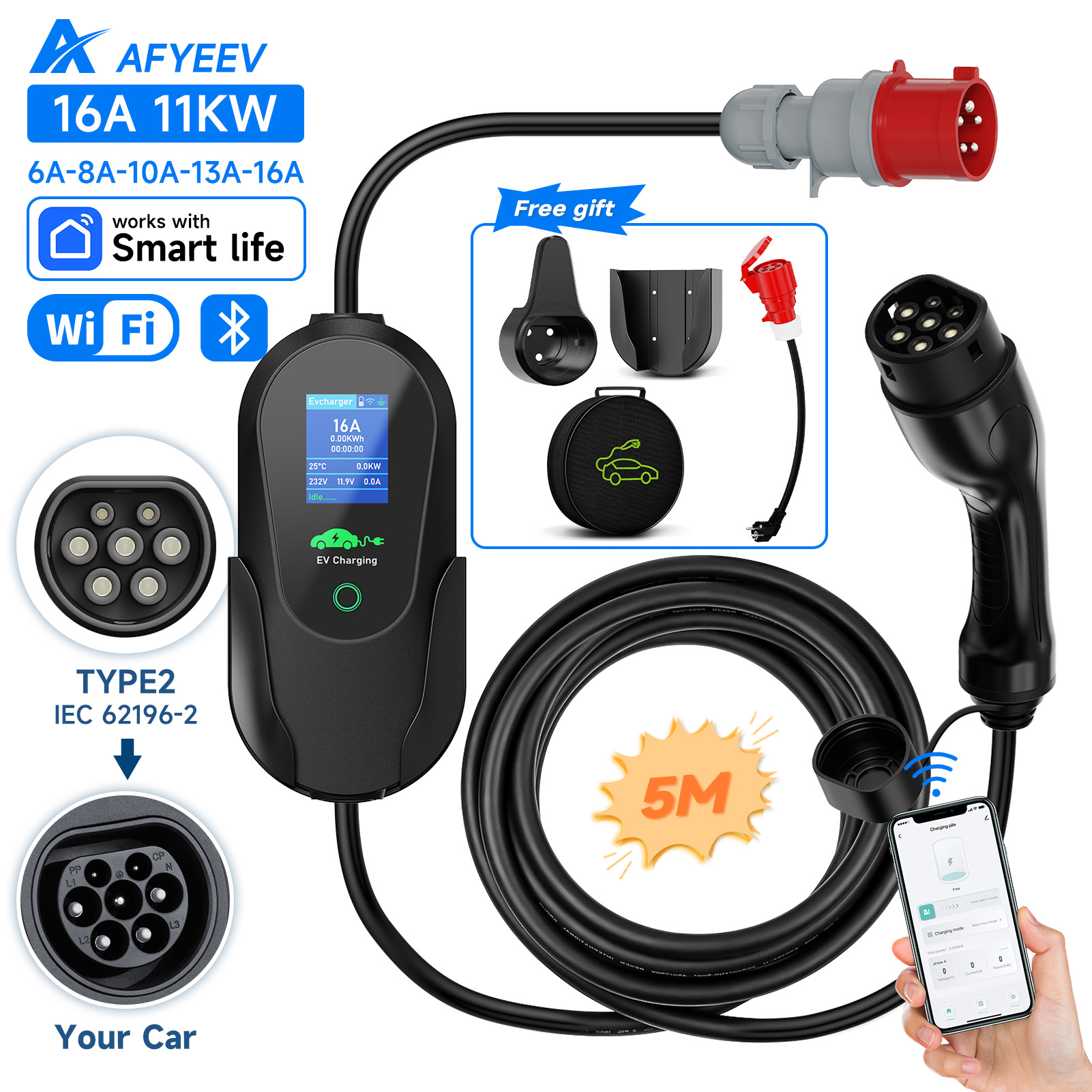 AFYEEV Type2 Portable EV Charg - Type 2 Portable Ev Charger 11Kw Cee ulasan dan harga