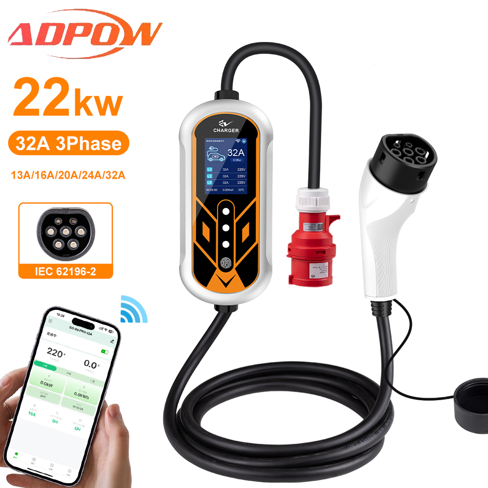 ADPOW Portable 32A Type2 EV Ch - Ev Charger Type 2 22Kw 32A 3 Phase ulasan dan harga